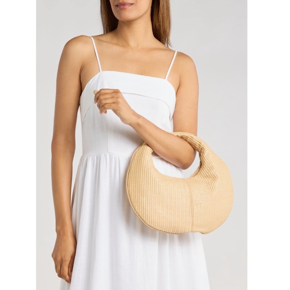 MODA LUX Farrah Straw Crescent‎ Slouchy Hobo Bag, Natural Beige, NWT